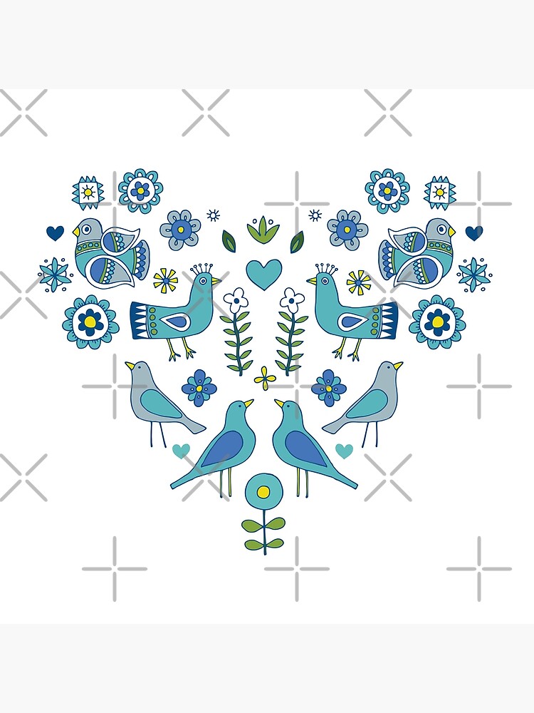 Scandi Folk Birds - blue & white - Scandinavian folk art pattern by Cecca Designs by Cecca-Designs