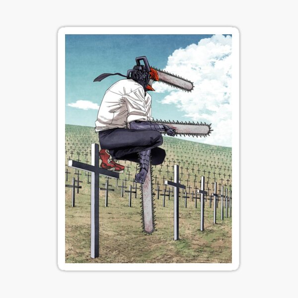 "Denji sitting on the Cross (Chainsaw Man Manga and Anime)" Sticker for