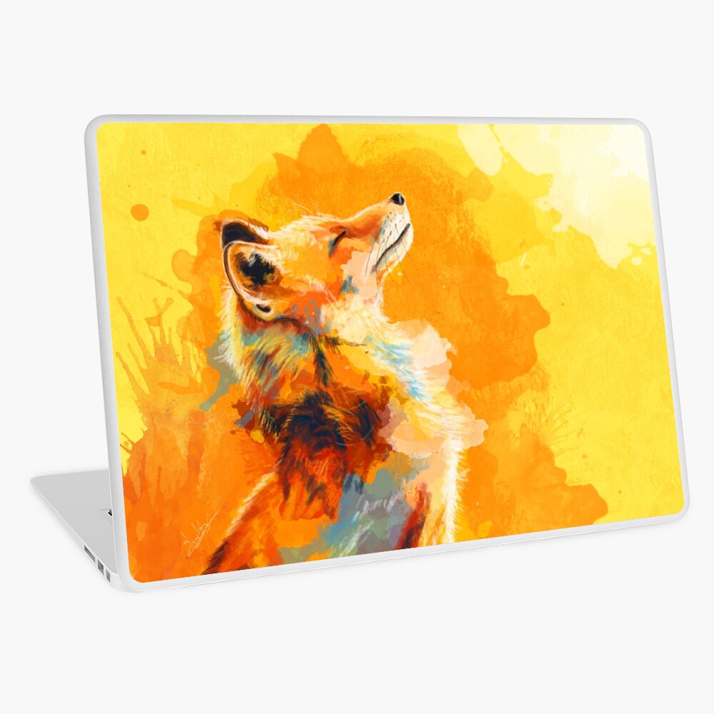 Blissful Light - Fox illustration, animal portrait, inspirational Laptop Skin