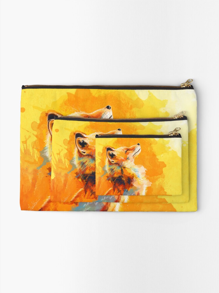 Alternate view of Blissful Light - Fox illustration, animal portrait, inspirational Zipper Pouch