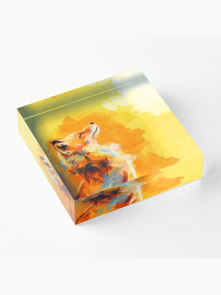 Alternate view of Blissful Light - Fox illustration, animal portrait, inspirational Acrylic Block