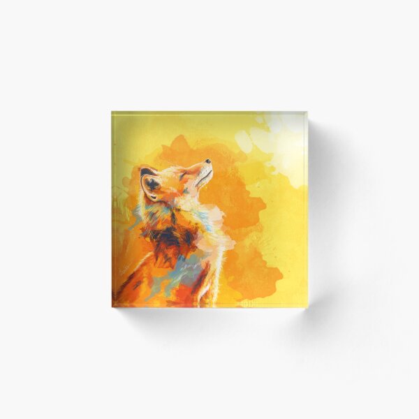 Blissful Light - Fox illustration, animal portrait, inspirational Acrylic Block