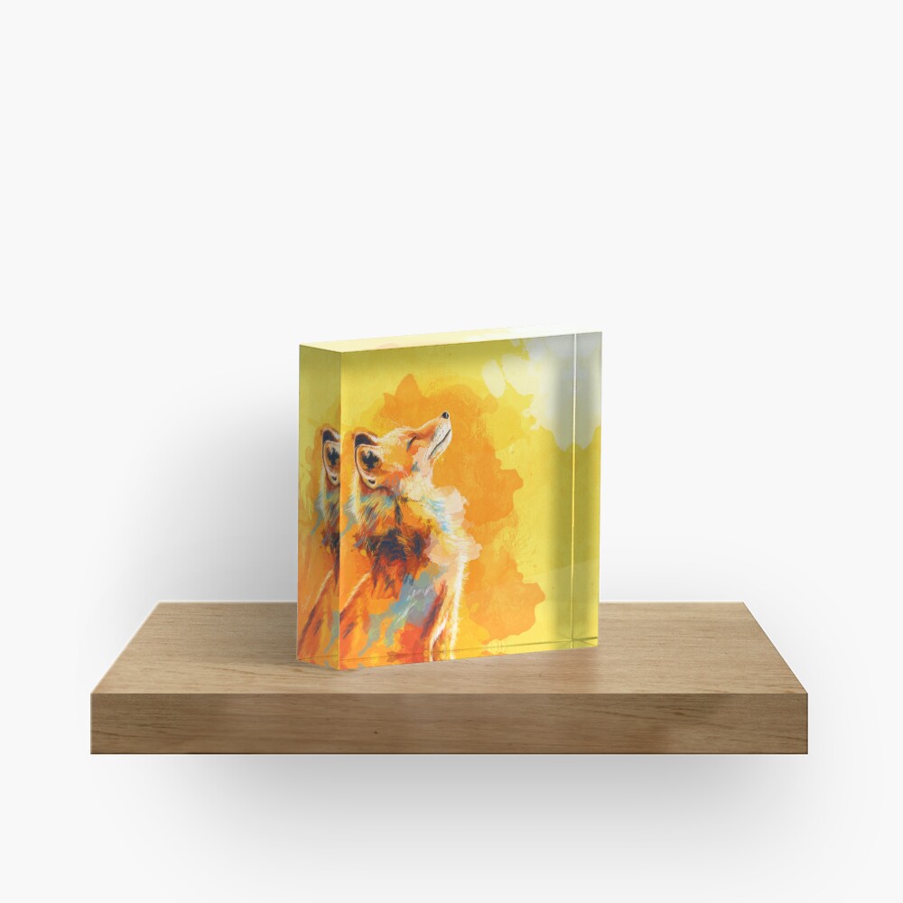Blissful Light - Fox illustration, animal portrait, inspirational Acrylic Block