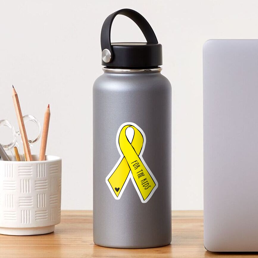 Yellow Awareness Ribbon – For the Kids (Handwritten) Sticker