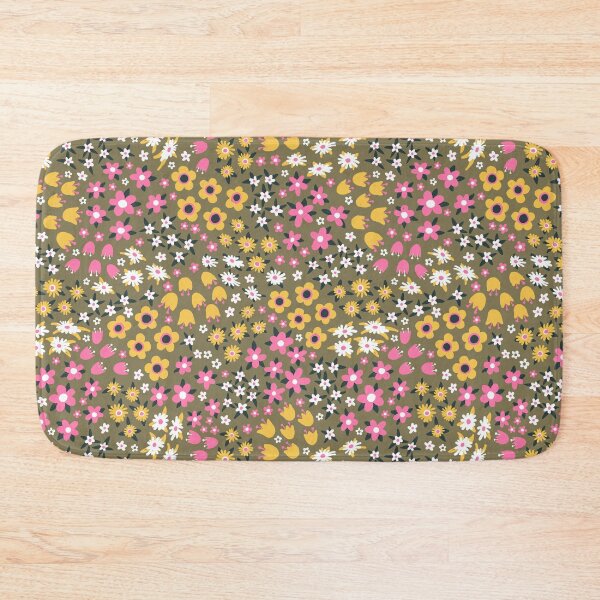 Item preview, Retro Ditsy Floral in Mustard & Pink designed and sold by BexMorleyArt.