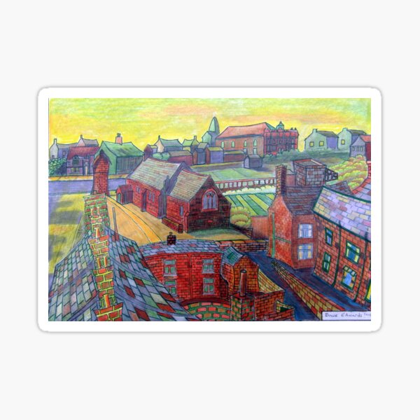 376 - RHOS SEEN FROM STIWT ROOF - DAVE EDWARDS - COLOURED PENCILS - 2013 Sticker