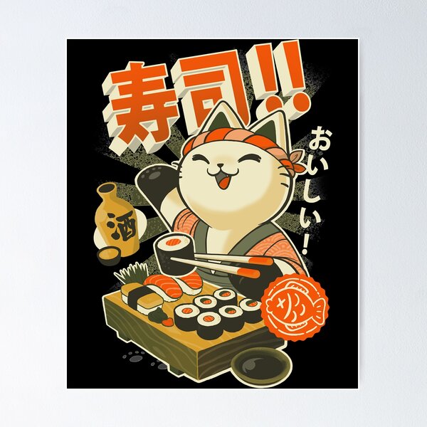 Funny Sushi Cat Chef Posters for Sale | Redbubble