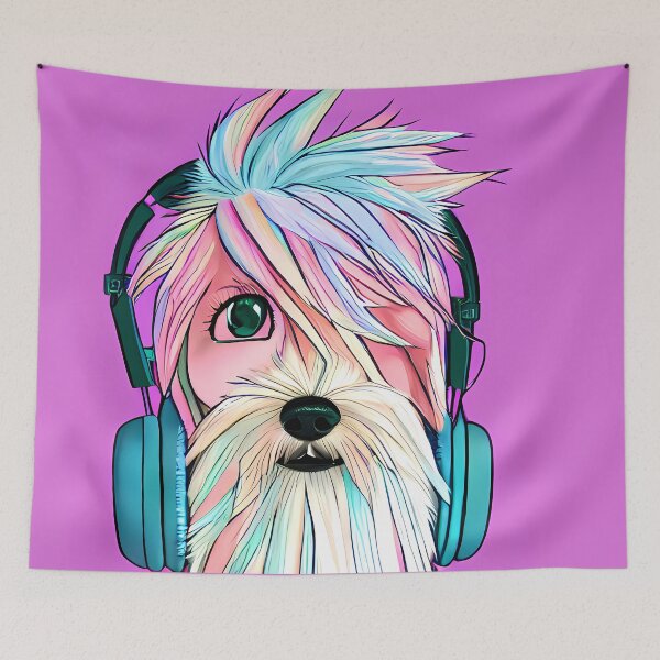 Item preview, Handsome charming prince Dog with headphones chatting and listening to music, pastel color. for pet lovers. designed and sold by AISHOPPE.