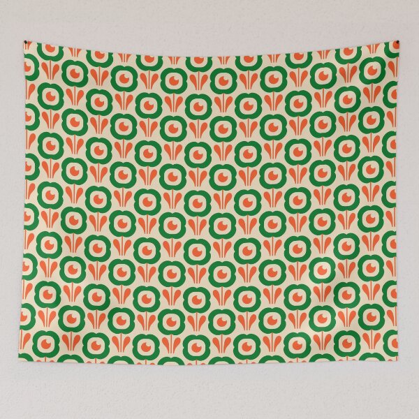 Item preview, 2042 - playful retro daisies, green / orange designed and sold by RouCouCou.
