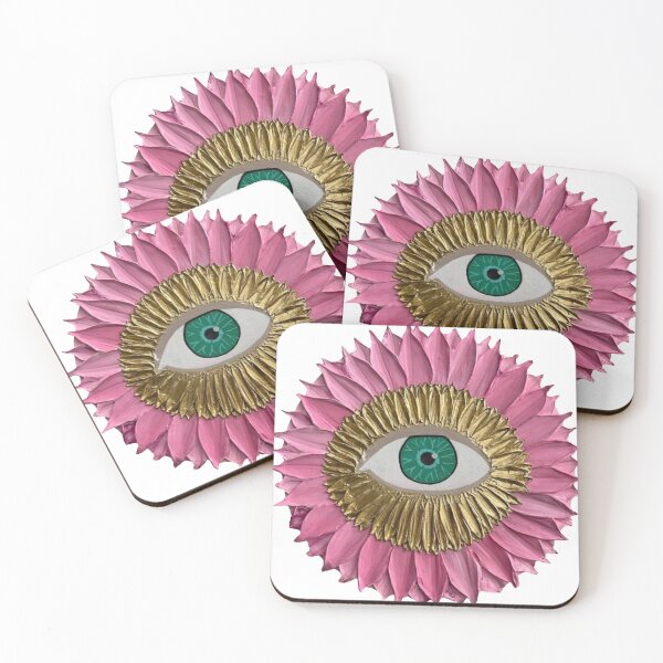 Item preview, Floral Gold Evil Eye Painting, Flower Pink Painting designed and sold by Dorsadaf M.