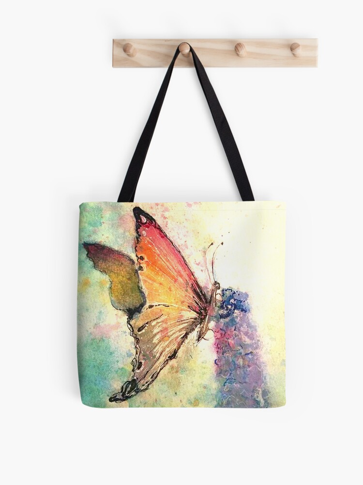 Bolsa de tela «mariposa en acuarela de flor morada» de CandiceLCollins |  Redbubble