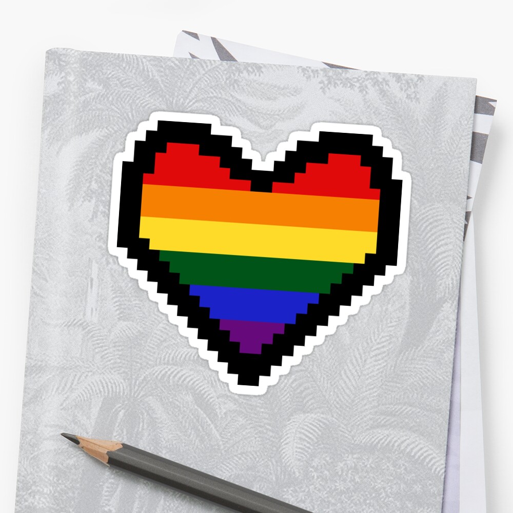 Gay Pride Flag Pixel Heart Sticker By Lemon1105 Redbubble