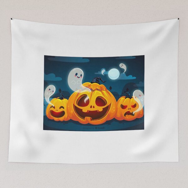 Item preview, halloween scary evil pumpkin funny pumpkin head with ghosts and the moon designed and sold by BEAUTY ⭐⭐⭐⭐⭐.