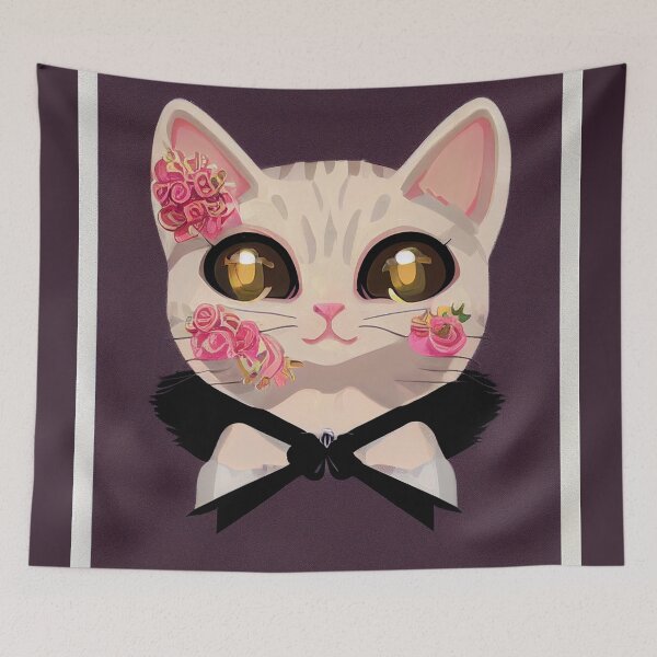 Item preview, Kitten Roses Art Print (White Stripes Wersion) designed and sold by SmirkingDesigns.