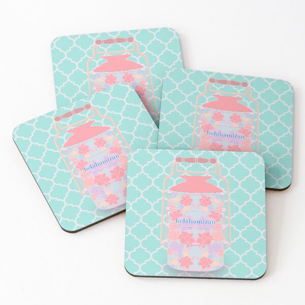 Item preview, Malaysian Floral Batik Tiffin (Pastel Red and Cyan) designed and sold by Isabela Ahmad Hamizan.