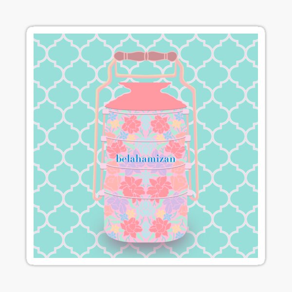 Malaysian Floral Batik Tiffin (Pastel Red and Cyan) Sticker
