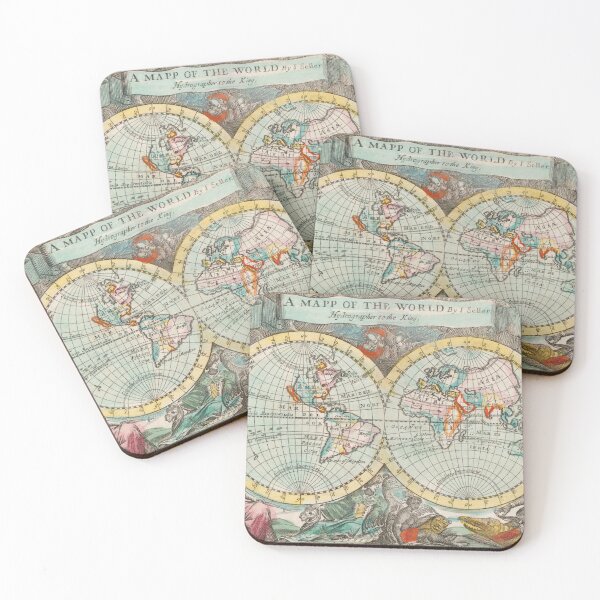 Item preview, Vintage Map of the World (1682) by John Playford designed and sold by MurellosArt.