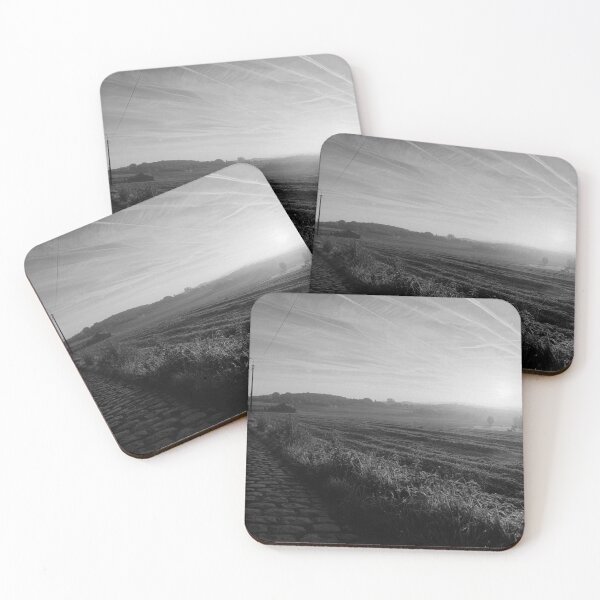 Item preview, paving sett road in autumnal sunlight in black and white designed and sold by FotoMahieu.