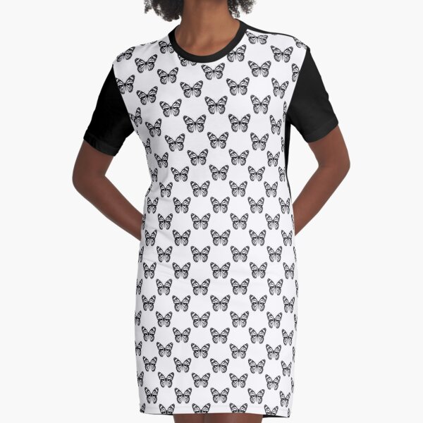 Monarch Butterfly Pattern | Monarch Butterfly | Vintage Butterflies | Butterfly Patterns | Black and White |  Graphic T-Shirt Dress