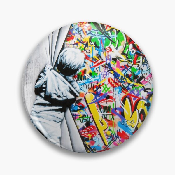 Item preview, Behind The Curtain Boy - Colorful Graffiti Pop Art - Banksy Street Art Mural designed and sold by Teecha.