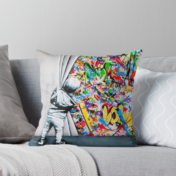 Item preview, Behind The Curtain Boy - Colorful Graffiti Pop Art - Banksy Street Art Mural designed and sold by Teecha.