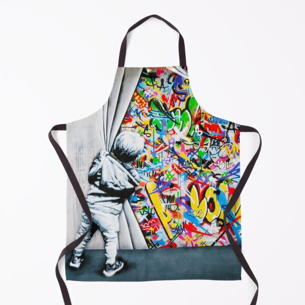 Artikelvorschau, Behind The Curtain Boy – Bunte Graffiti-Pop-Art – Banksy Street Art Wandgemälde entworfen und verkauft von Teecha.
