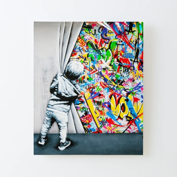 Behind The Curtain Boy - Colorful Graffiti Pop Art - Banksy Street Art  Mural | Mounted Print