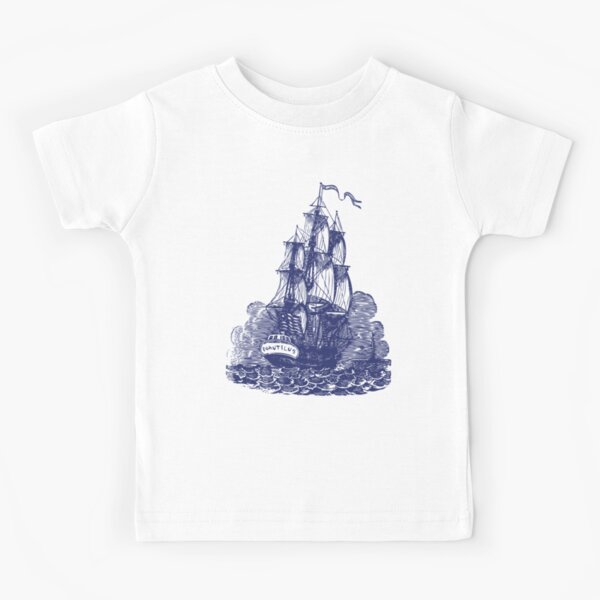 Sailing Ship | Schooner | Navy Blue and White | Vintage Sailing Ship | Nautical | Kids T-Shirt