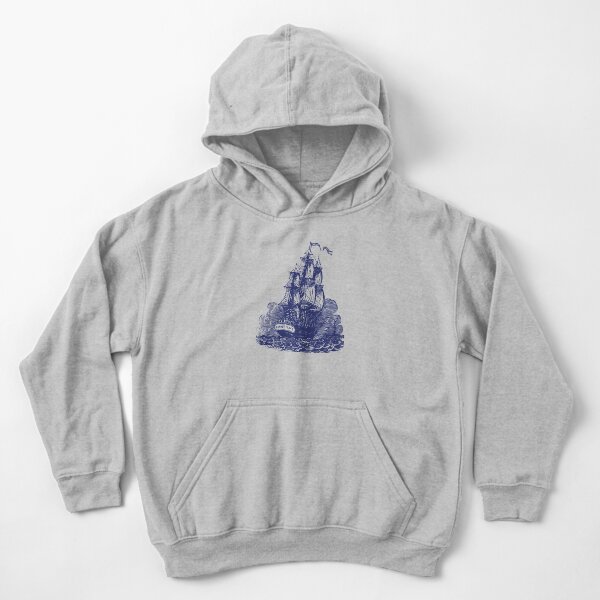 Sailing Ship | Schooner | Navy Blue and White | Vintage Sailing Ship | Nautical | Kids Pullover Hoodie