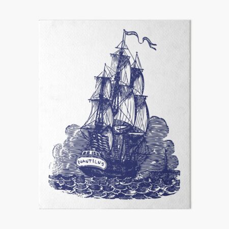 Sailing Ship | Schooner | Navy Blue and White | Vintage Sailing Ship | Nautical |  Art Board Print