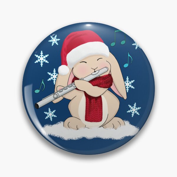Item preview, Cute Flute Player Bunny in Santa Hat and Scarf In Snow designed and sold by Jazznote.