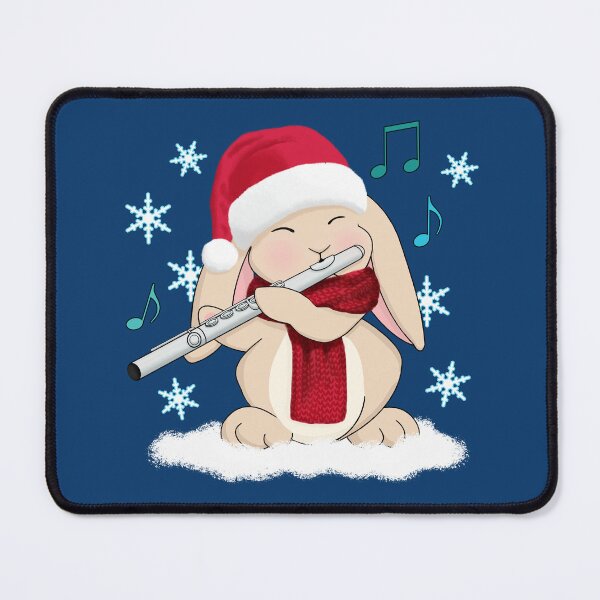 Item preview, Cute Flute Player Bunny in Santa Hat and Scarf In Snow designed and sold by Jazznote.