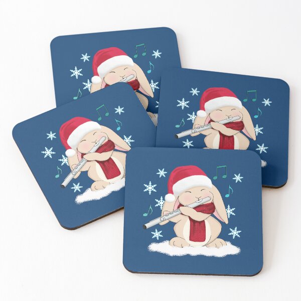 Item preview, Cute Flute Player Bunny in Santa Hat and Scarf In Snow designed and sold by Jazznote.