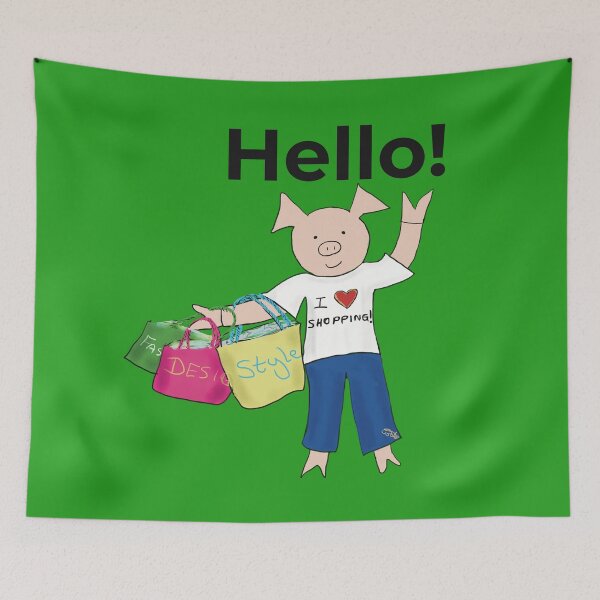 Aperçu de l'œuvre Bonjour! J'aime le shopping et la mode ! Cochon mignon, vert. Achats créée et vendue par PiggingJapan.