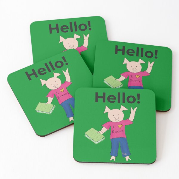 Aperçu de l'œuvre Bonjour! J'aime les livres et la lecture! Cochon introverti mignon, vert. Lecteur créée et vendue par PiggingJapan.