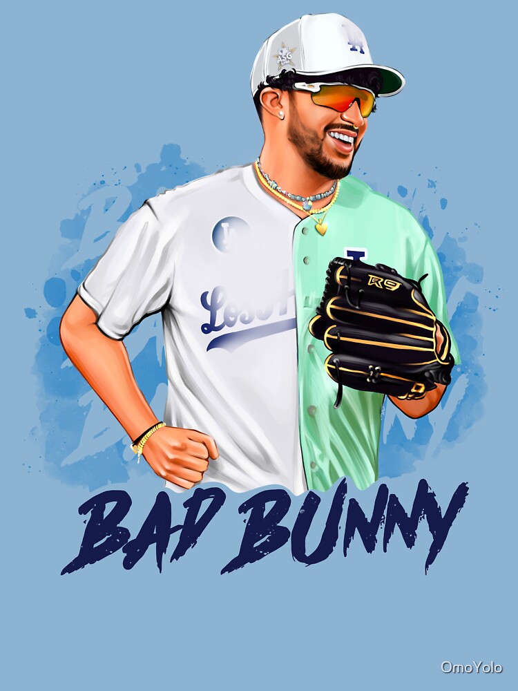 Bad Bunny in Los Angeles Baseball Jersey Sticker for Sale by OmoYolo