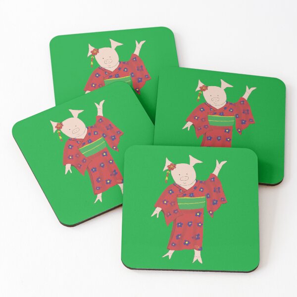 Artikelvorschau, Japanisches Sommerfest tanzendes Schwein. Yukata-Stil, grün. Tanzen entworfen und verkauft von PiggingJapan.