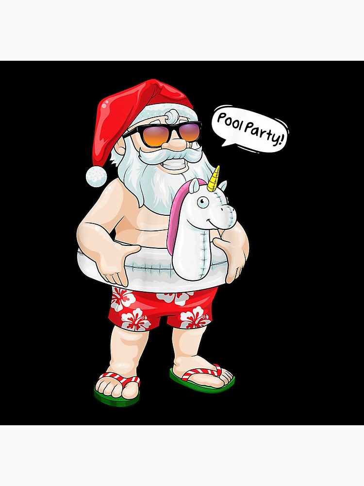 "Christmas In July Pool Party Santa Unicorn Float Summer" Poster for