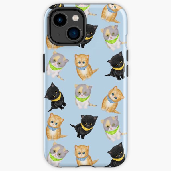 Cute Kittens Wearing Bandanas On A Blue Background iPhone Tough Case