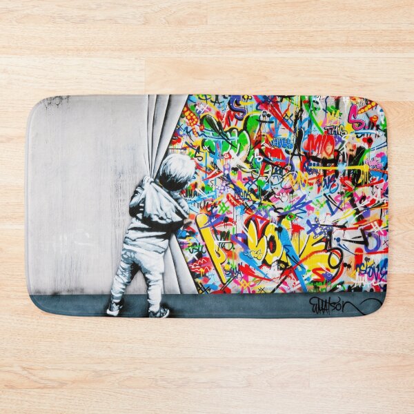 Artikel-Vorschau von Behind The Curtain Boy – Bunte Graffiti-Pop-Art – Banksy Street Art Wandgemälde, designt und verkauft von Teecha.