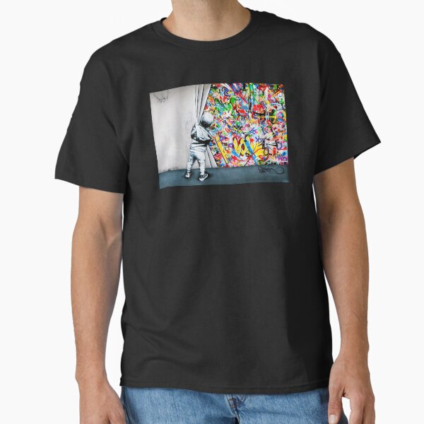 Item preview, Behind The Curtain Boy - Colorful Graffiti Pop Art - Banksy Street Art Mural designed and sold by Teecha.