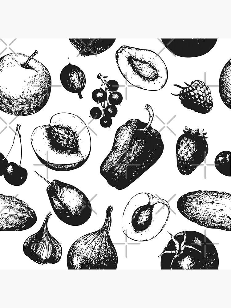 Discover Fruits And Vegetables: Seamless Pattern of Fruits and Vegetables Premium Matte Vertical Poster