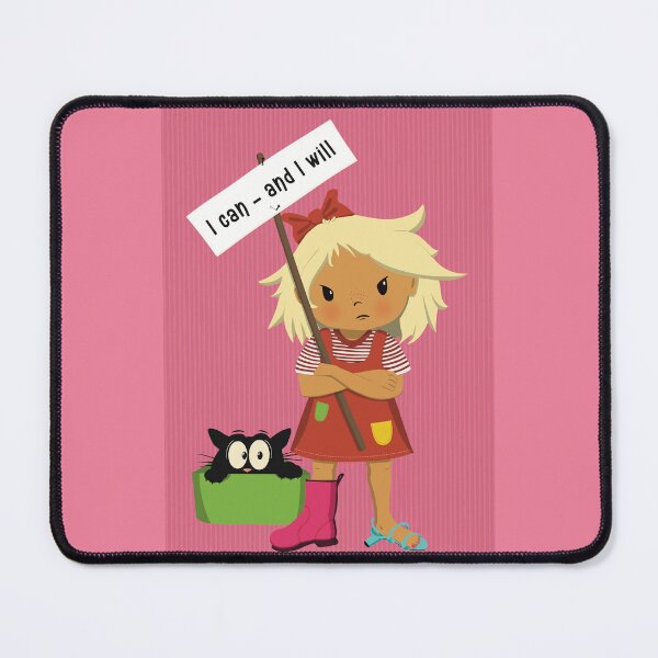Item preview, I can and I will, obstinate girl wants to manage herself, holding a sign. Scared cat watching. designed and sold by marina63.