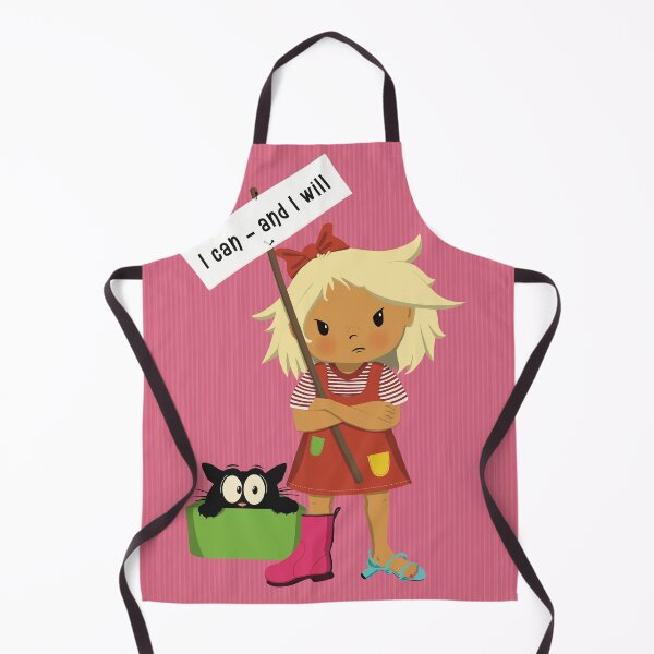 Item preview, I can and I will, obstinate girl wants to manage herself, holding a sign. Scared cat watching. designed and sold by marina63.