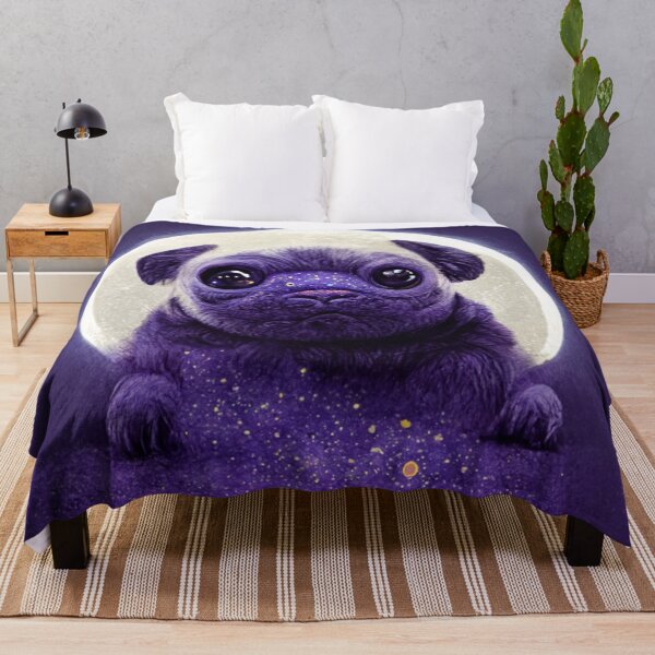 Item preview, moon behind a cute pug in space designed and sold by THISPUGVIBE.