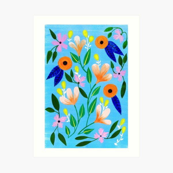 Flowers on blue Art Print