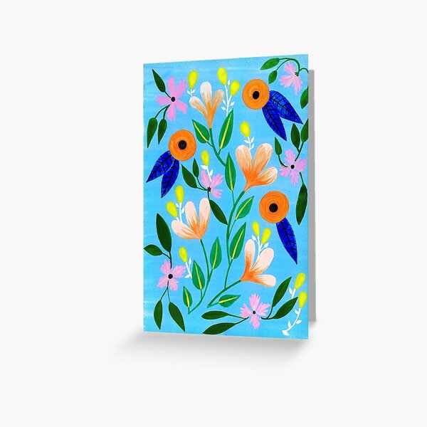 Flowers on blue Greeting Card