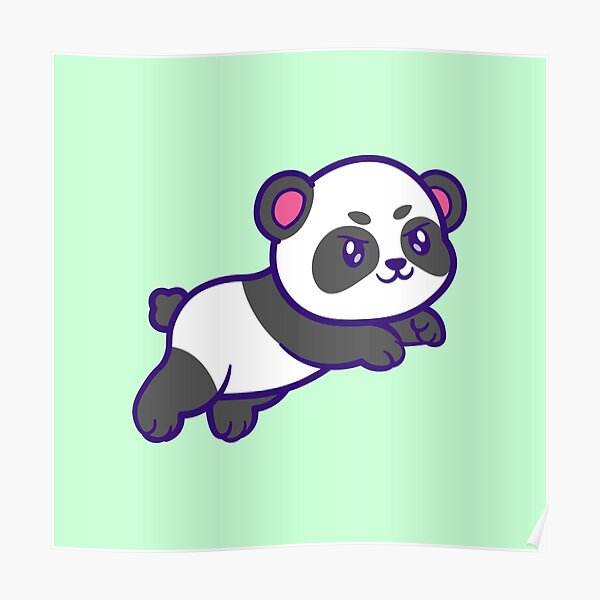 The Cute Panda Character Icon Mascot Is Jumping Poster For Sale By Amrvv435 Redbubble 