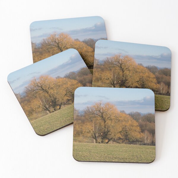 Item preview, Green meadow, cloudy sky and tree with golden-brown branches designed and sold by Heidemüllerin.