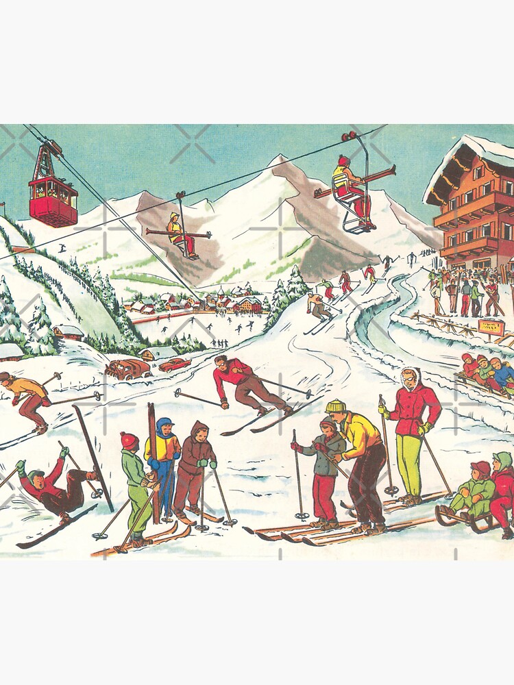 Sticker avec l'œuvre « Vacances de ski en montagne, vintage » de l